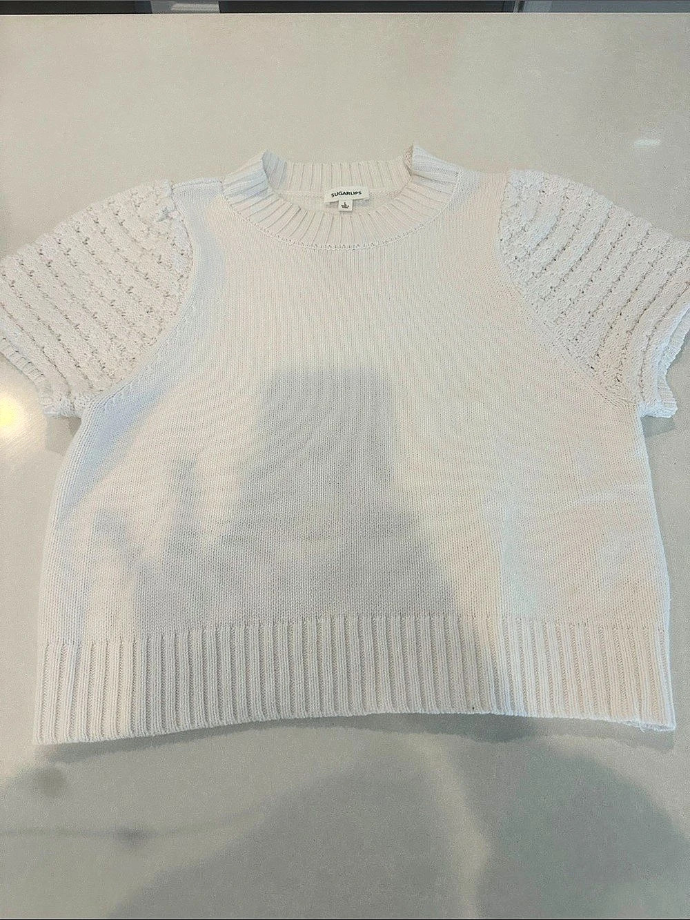 SUGARLIPS Knit Short Sleeve Sweater in White Like New